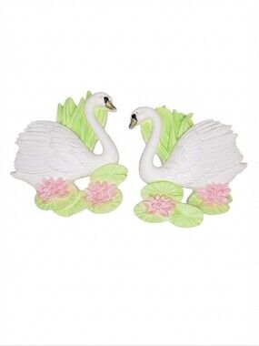 Miller Studio 1987 Swan Wall Plaques Vintage Chalkware Set White Pink Green MCM